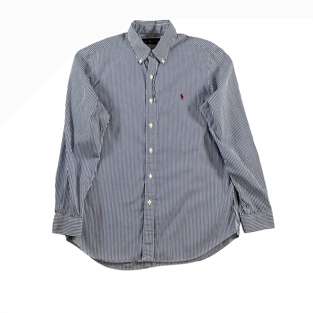Ralph Lauren Mens Large Blue White Striped Button Down Shirt‎ Long Sleeve Cotton